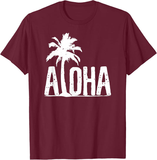 Aloha Beach Summer Palm Trees Hawaii Surfer Gift T-Shirt - T-Shirt | Maroon
