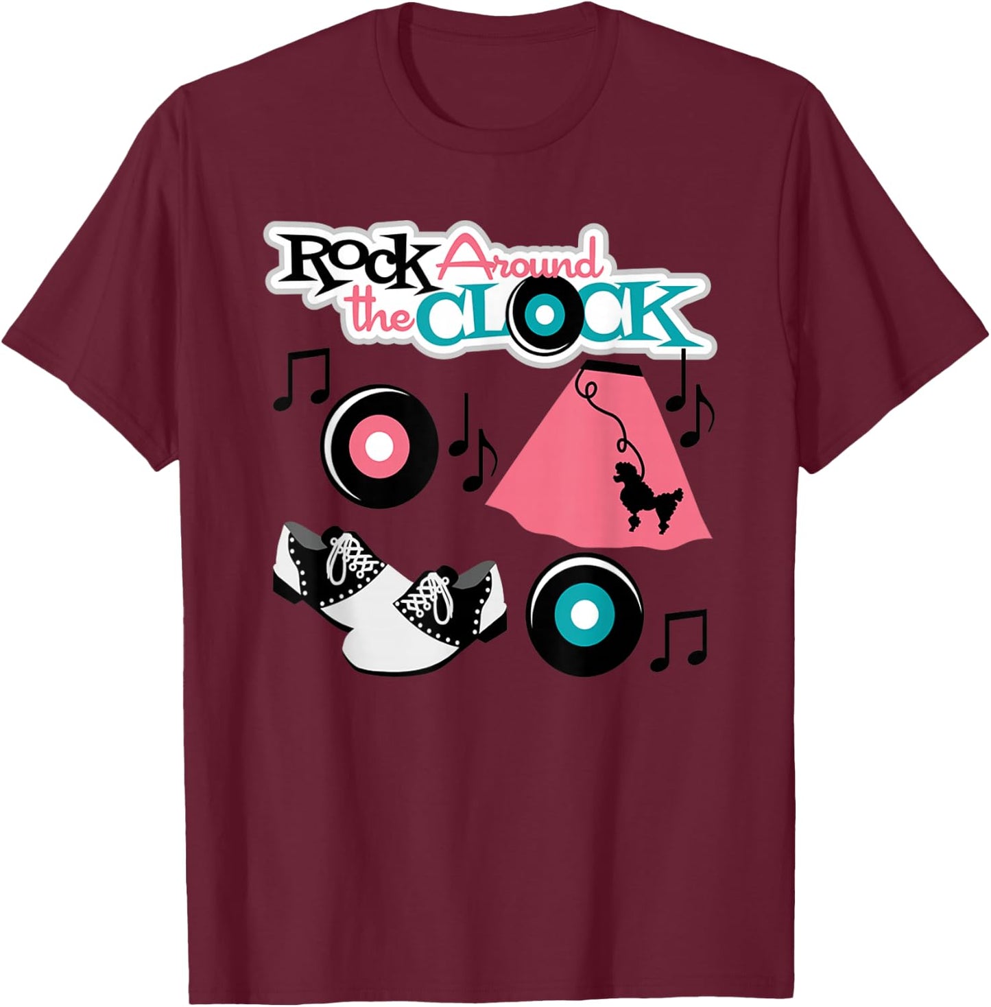 Rock Around the Clock 50's T-Shirt - T-Shirt | Maroon