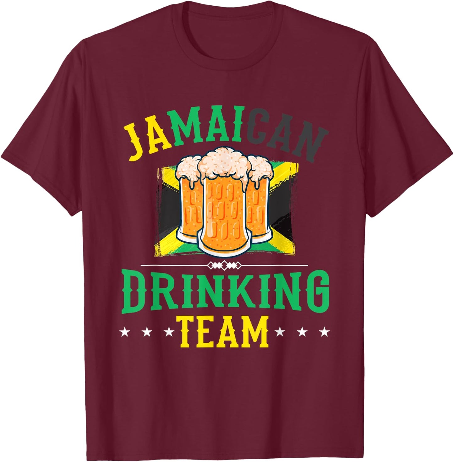 Jamaican Drinking Team Jamaica Flag Gift Beer Drinkers T-Shirt - T-Shirt | Maroon