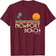 Vintage Newport Beach California Sunset Palm Trees T-Shirt - T-Shirt | Maroon