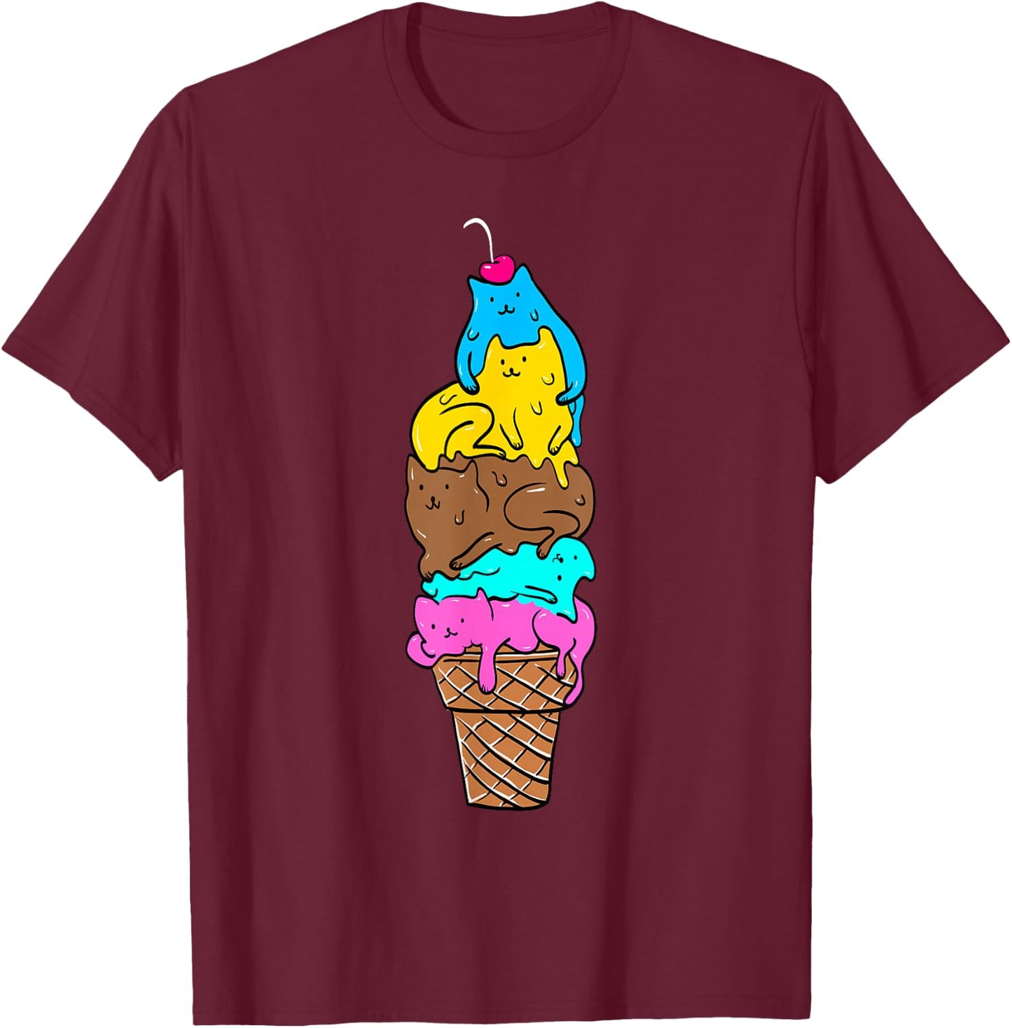 Cute Cat Ice Cream - Kitty Cat Dessert Shirt T-Shirt - T-Shirt | Maroon