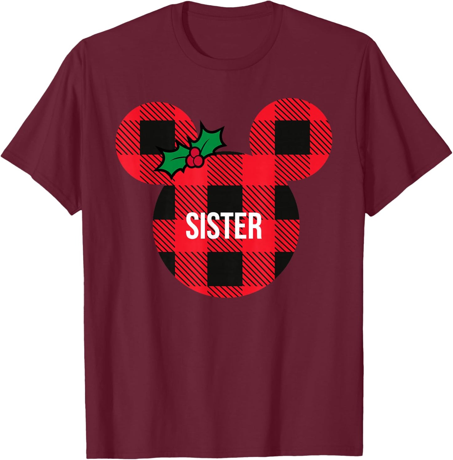 Disney Minnie Mouse Family Matching Holiday Plaid Sister T-Shirt - T-Shirt | Maroon