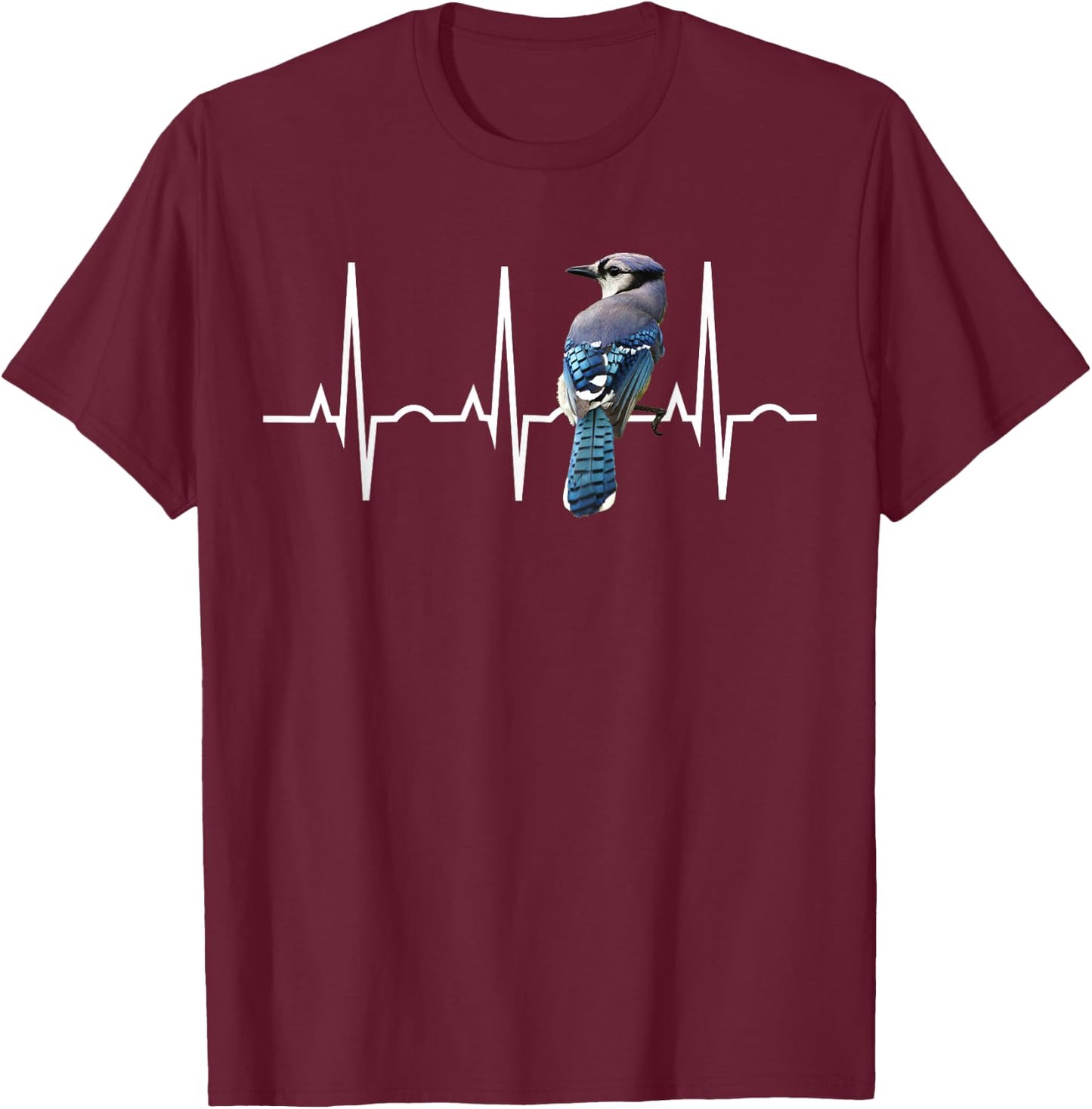 Blue Jay Shirt for Birders - Bluejay Heartbeat T-Shirt - T-Shirt | Maroon