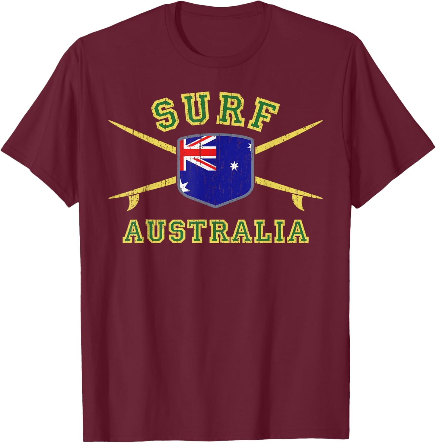 Surf Australia | Vintage Surfboards Aussie Flag Surfing T-Shirt - T-Shirt | Maroon