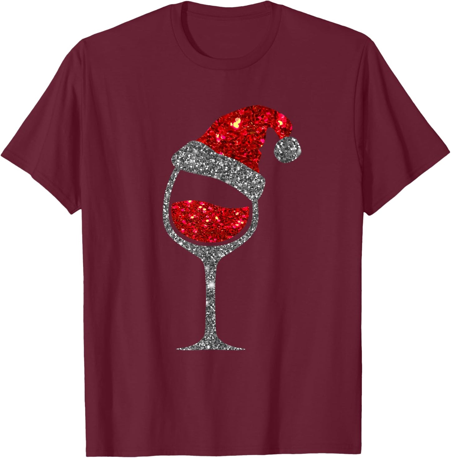 Funny Wine Lover Christmas T Shirt - Glass of Red Wine Santa Hat - Men's -Adults Black Short Sleeve Classic Fit - Christmas Wine Shirt - Holiday Shirt T-Shirt - T-Shirt | Maroon