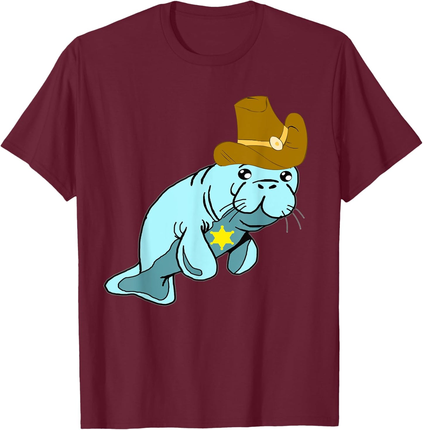 Cowboy Manatee Floaty Dugong Sea Cows Sheriff Rancher T-Shirt - T-Shirt | Maroon