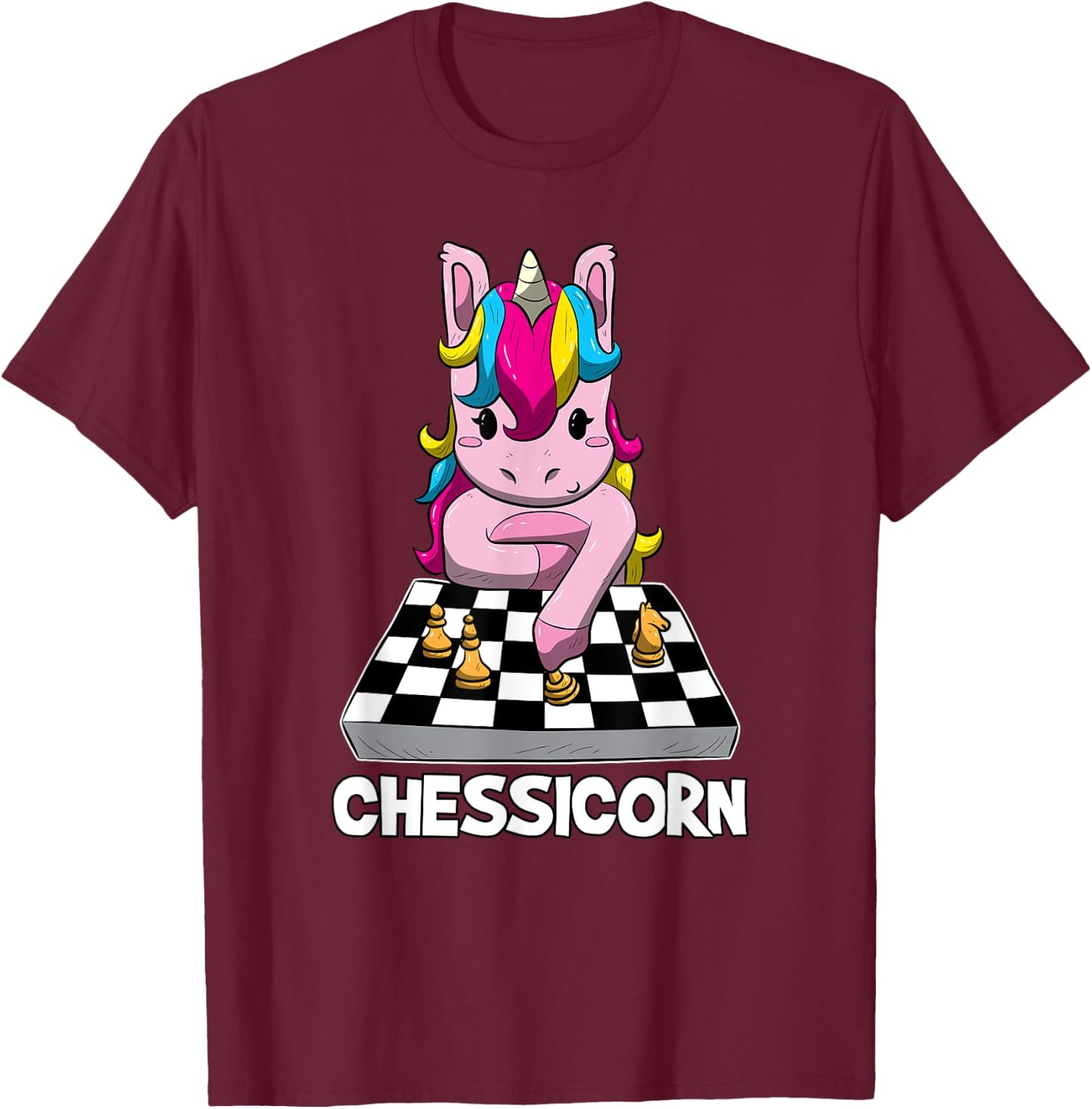 Chessicorn Funny Unicorn Plays Chess Gift T-Shirt - T-Shirt | Maroon