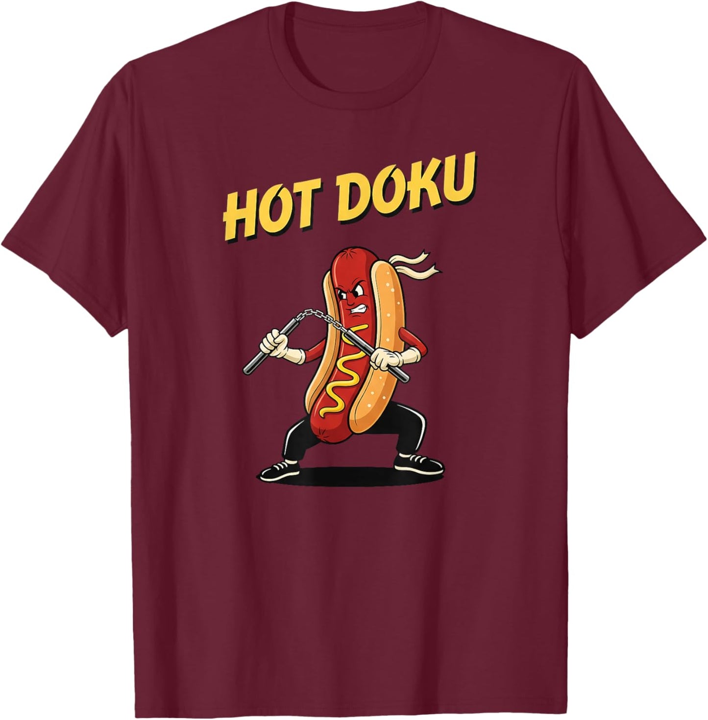 Hot Dog Martial Arts Fighter Nunchaku Wiener Funny Artwork T-Shirt - T-Shirt | Maroon