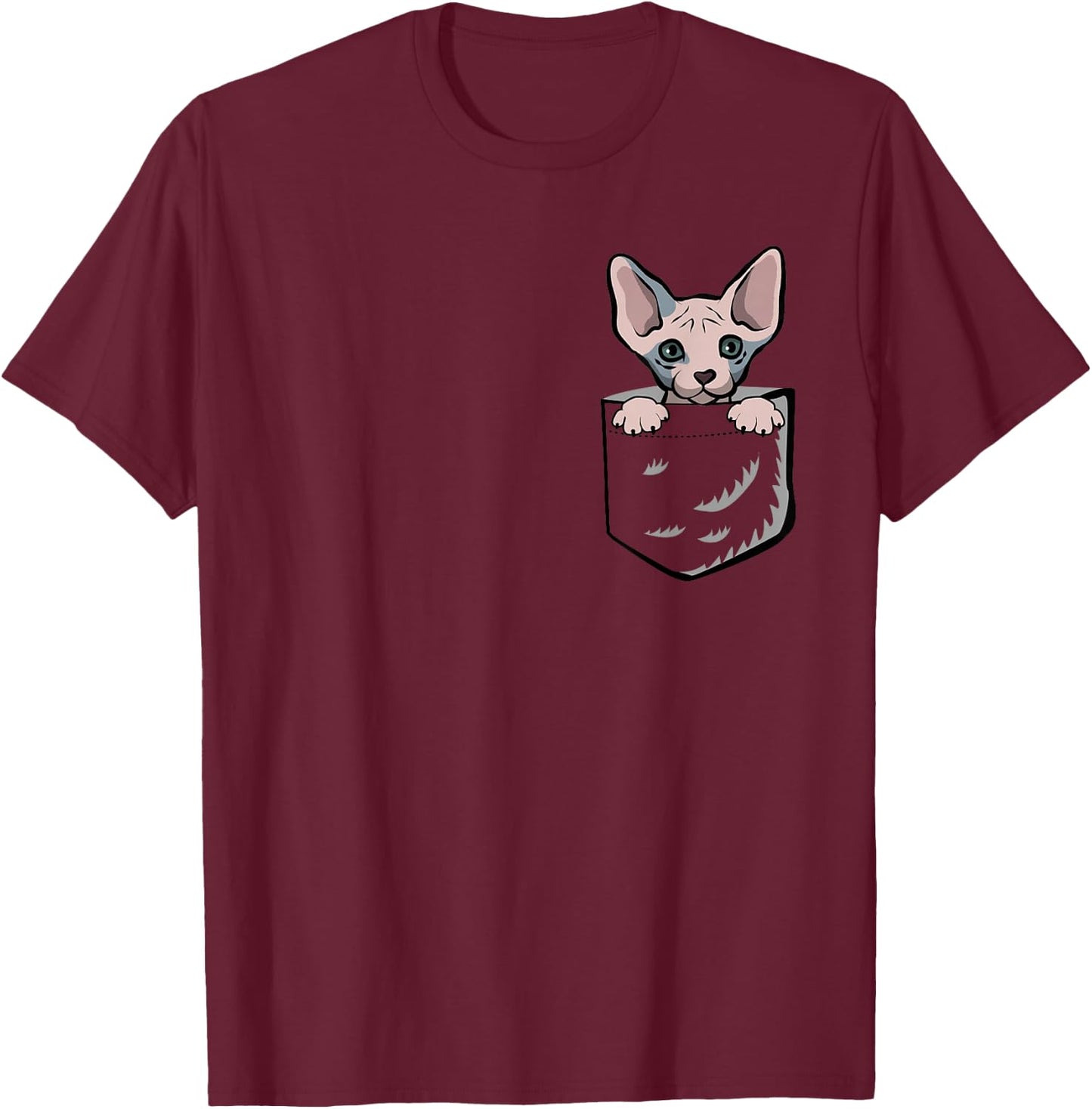Adorable Little Sphynx Cat In The Pocket T-Shirt - T-Shirt | Maroon