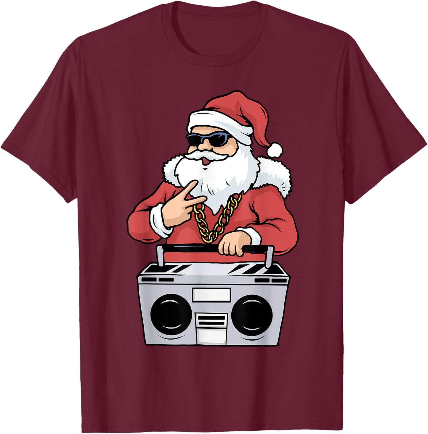Hip Hop Santa Claus Gangster Christmas Ghettoblaster T-Shirt - T-Shirt | Maroon
