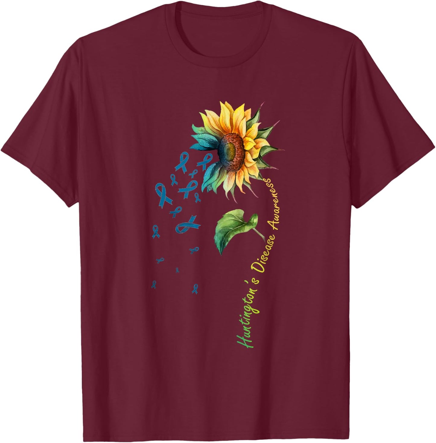 Huntington's Disease Awareness Sunflower Shirt T-Shirt - T-Shirt | Maroon