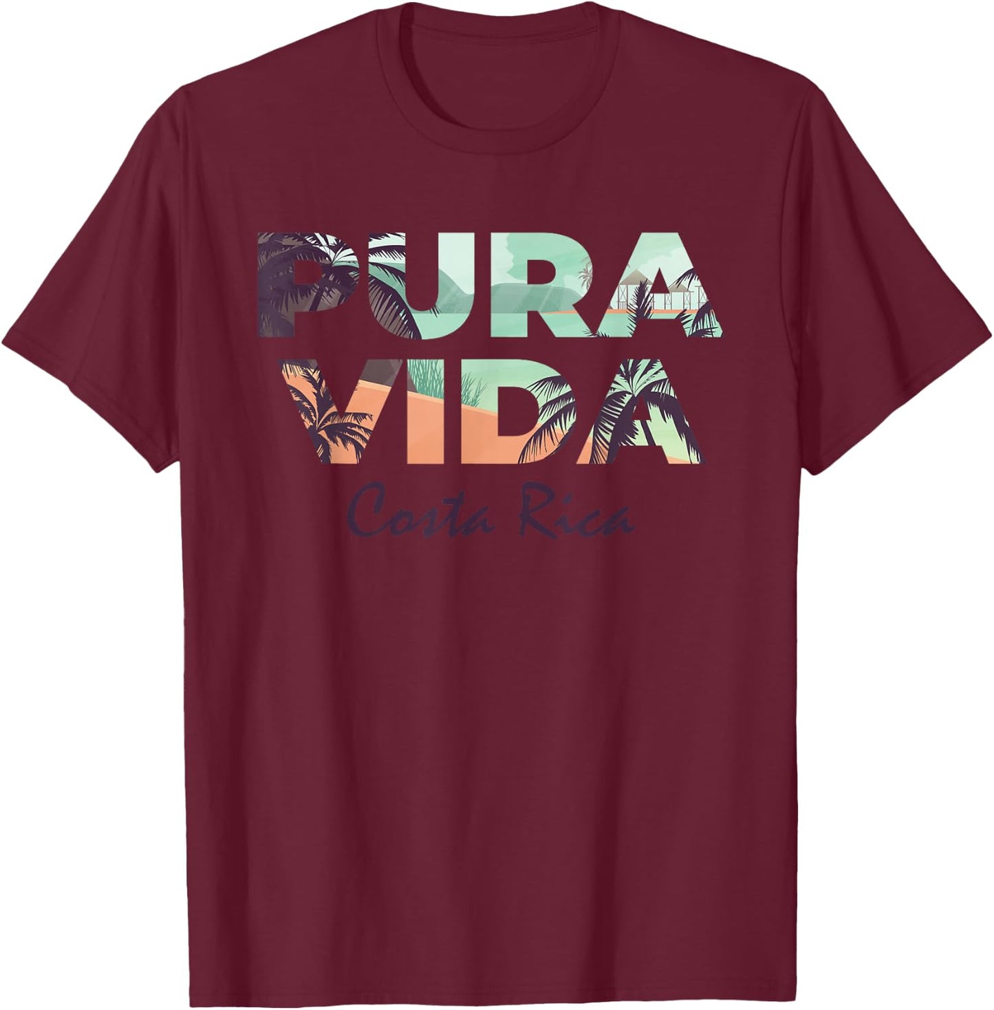 Pura Vida Costa Rica Shirt Colorful Tropical Beach T-Shirt - T-Shirt | Maroon
