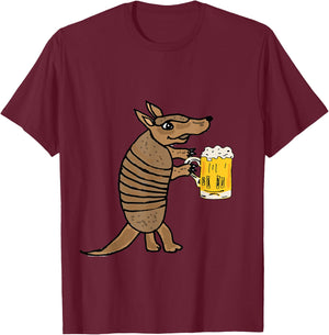 Smilemoretees Funny Armadillo Drinking Beer T-Shirt - T-Shirt | Maroon