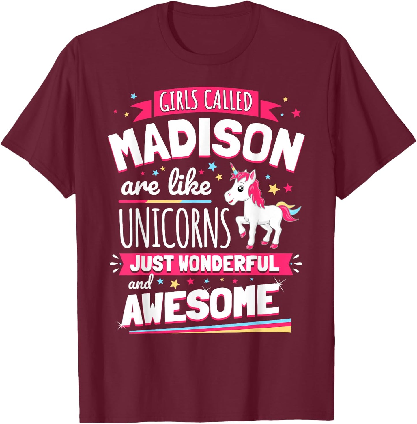 Madison Forename Prename First Given Name Unicorn T-Shirt - T-Shirt | Maroon