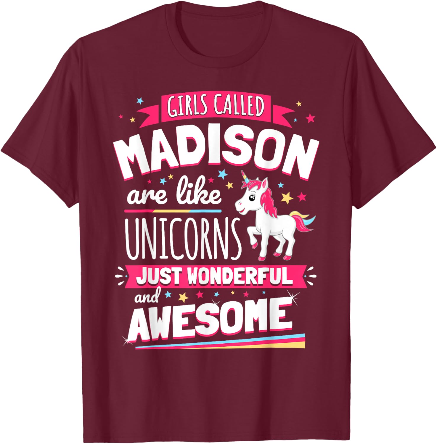 Madison Forename Prename First Given Name Unicorn T-Shirt - T-Shirt | Maroon