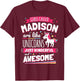 Madison Forename Prename First Given Name Unicorn T-Shirt - T-Shirt | Maroon