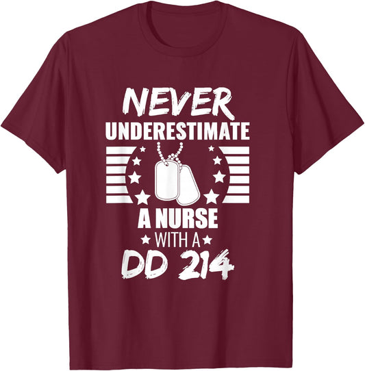 Never Underestimate a Nurse DD 214 Veteran's Day T-Shirt - T-Shirt | Maroon