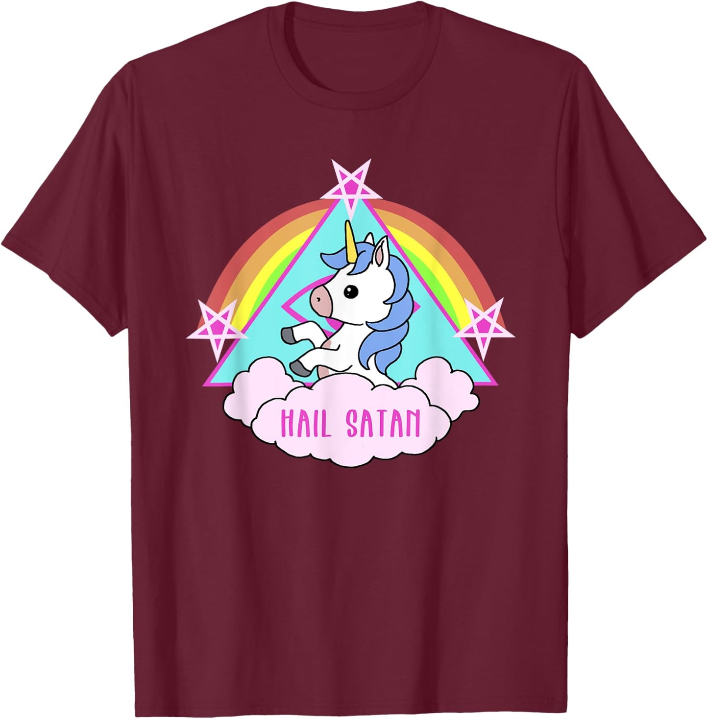 Hail Satan Funny Unicorn T-Shirt - T-Shirt | Maroon