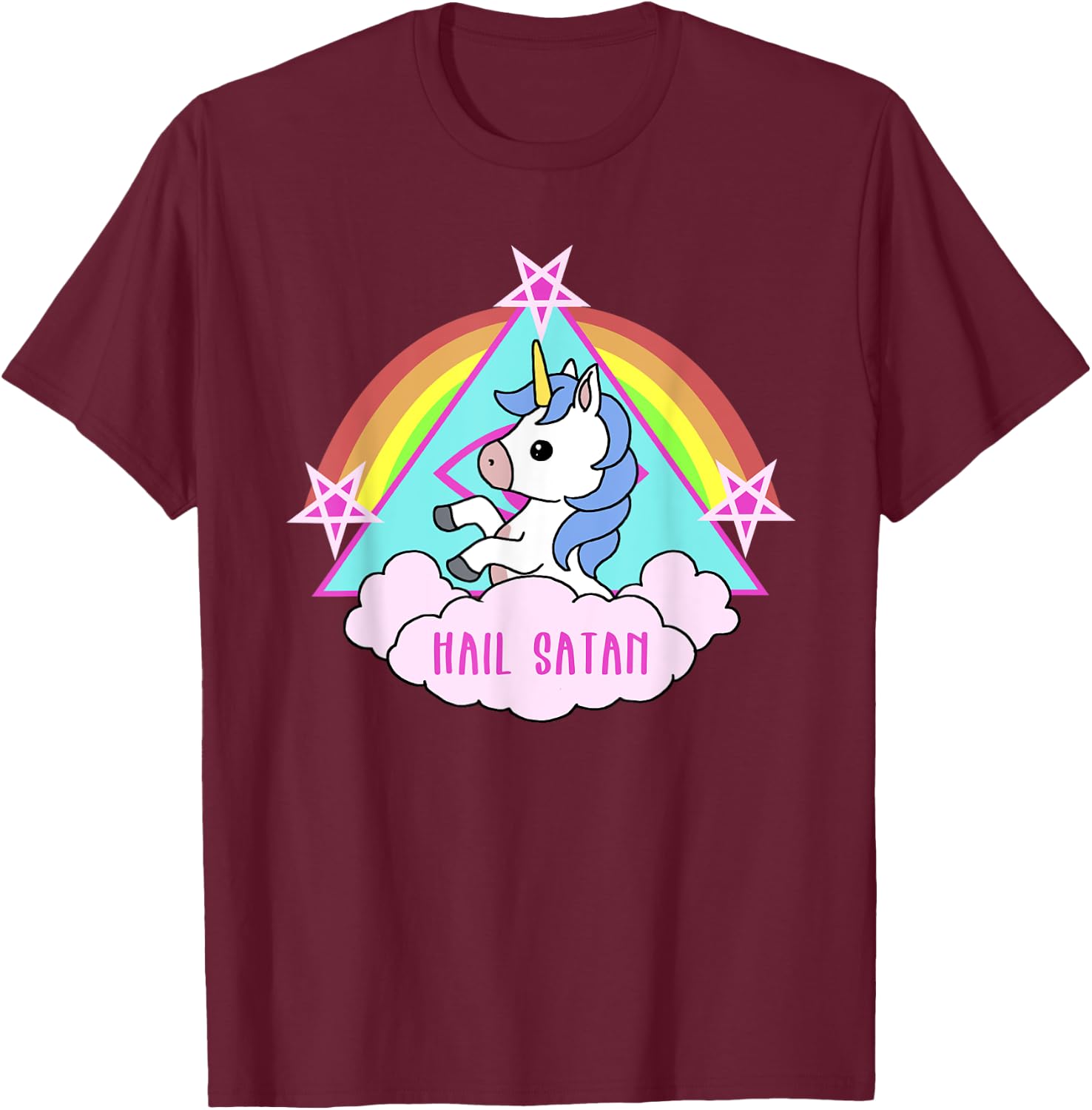 Hail Satan Funny Unicorn T-Shirt - T-Shirt | Maroon