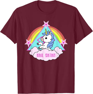 Hail Satan Funny Unicorn T-Shirt - T-Shirt | Maroon