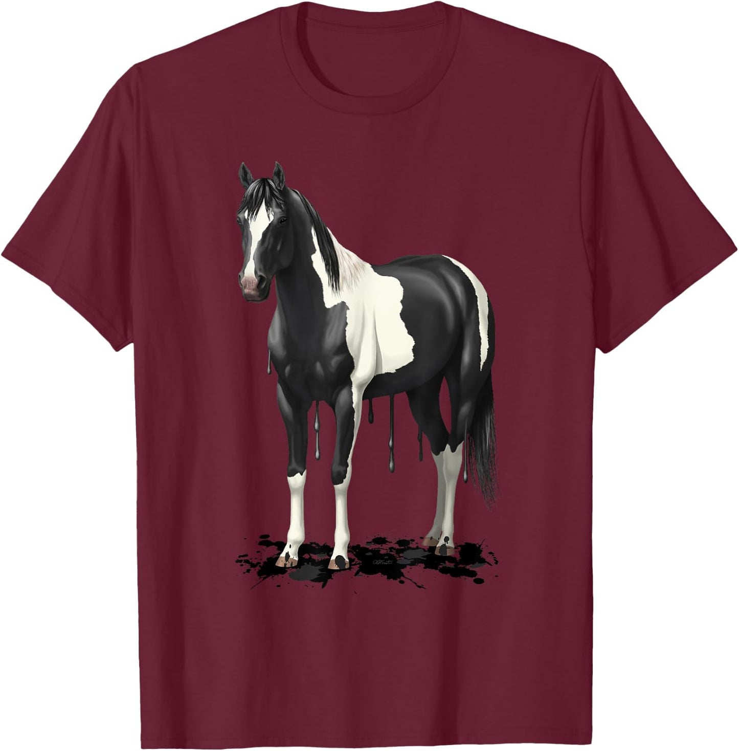 Funny Dripping Wet Paint Horse Black Pinto Horse Lovers Gift T-Shirt - T-Shirt | Maroon
