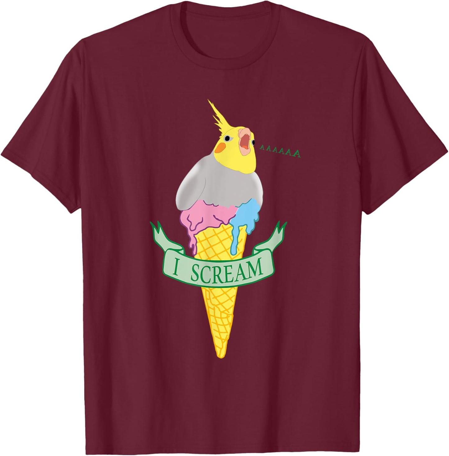Funny Parrot Pet Doodle I Scream Ice Cream Cockatiel T-Shirt - T-Shirt | Maroon
