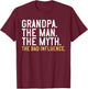 Father's Day Gift Grandpa The Man The Myth The Bad Influence T-Shirt - T-Shirt | Maroon