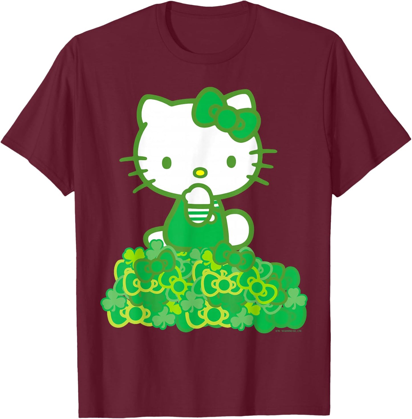 Hello Kitty Green Bows and Clovers Shirt T-Shirt - T-Shirt | Maroon