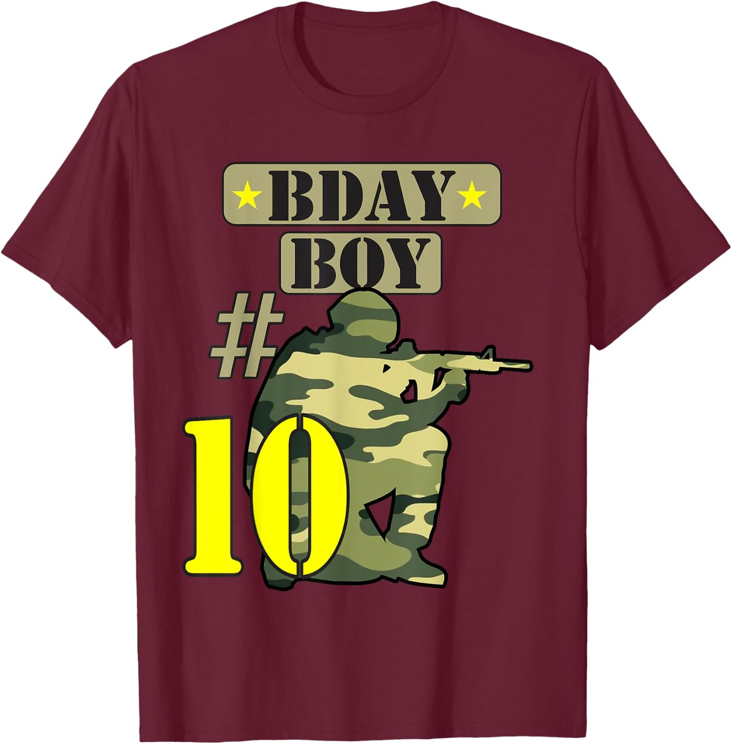 10Th Birthday Boy Camo -Ten years old -Camouflage T-Shirt - T-Shirt | Maroon