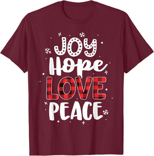 Joy Hope Love Peace Red Buffalo Plaid Christmas Mom Women T-Shirt - T-Shirt | Maroon