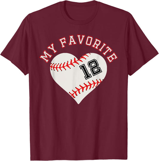 Baseball Player 12 Jersey Outfit No #12 Sports Fan Gift T-Shirt - T-Shirt | Maroon