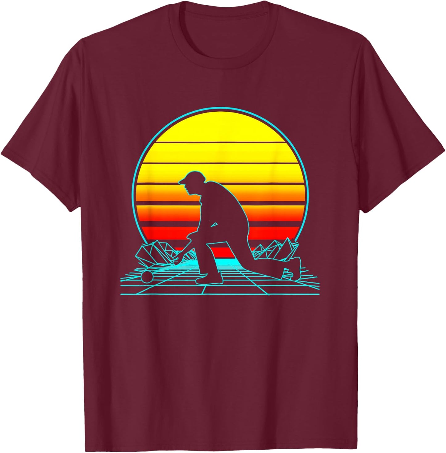 Retro Lawn Bowls Vaporwave T-Shirt - T-Shirt | Maroon