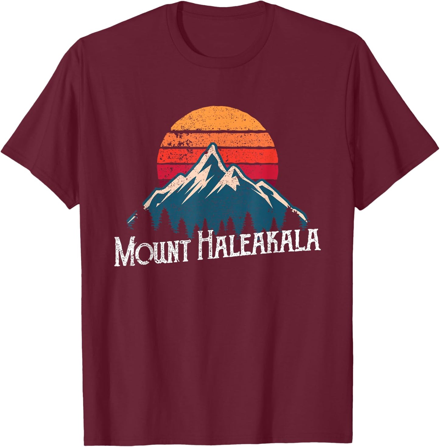 Hawaiian Mount Haleakala Volcano Mountain Retro T Shirt T-Shirt - T-Shirt | Maroon