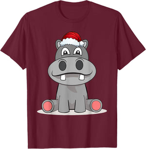 Hippopotamus Christmas | Happy Hippo Gift T-Shirt - T-Shirt | Maroon