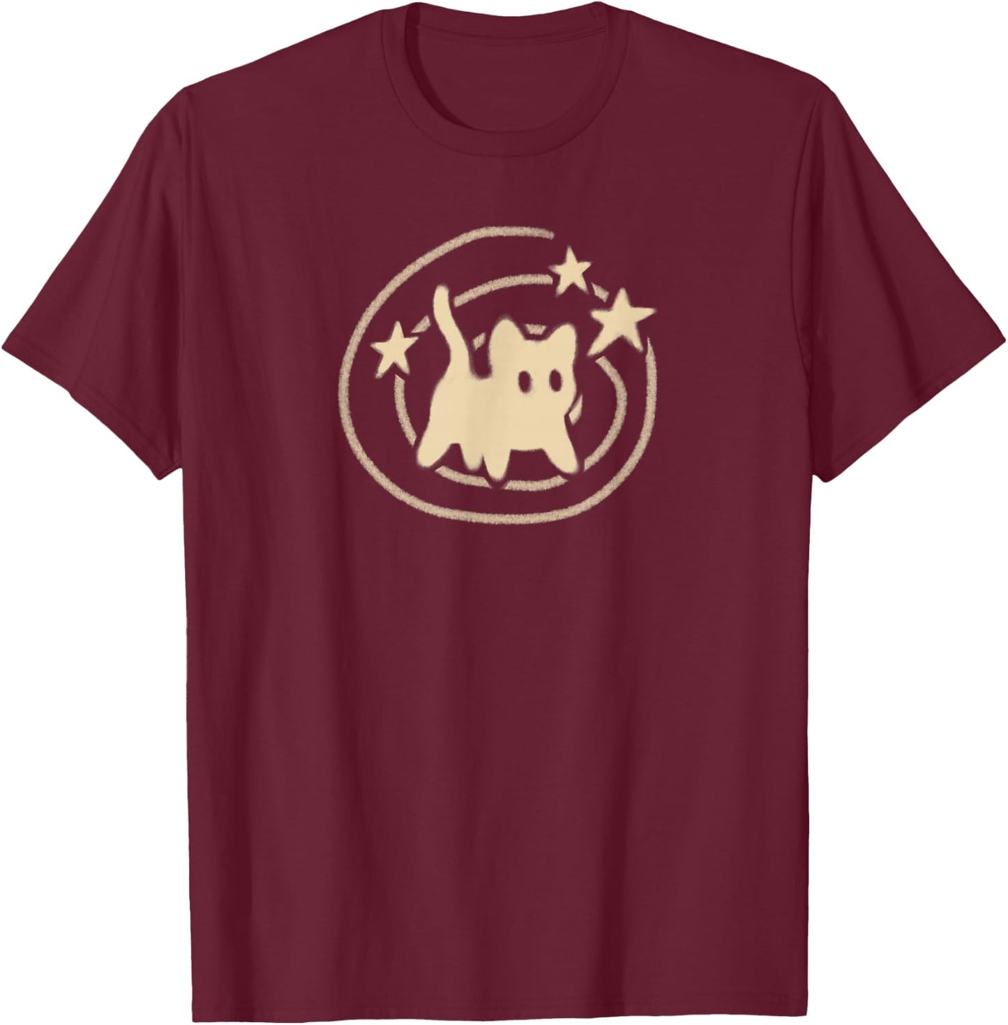 90s Y2K Scary Tomcat Cat is Scared Under Starry Tail T-Shirt - T-Shirt | Maroon