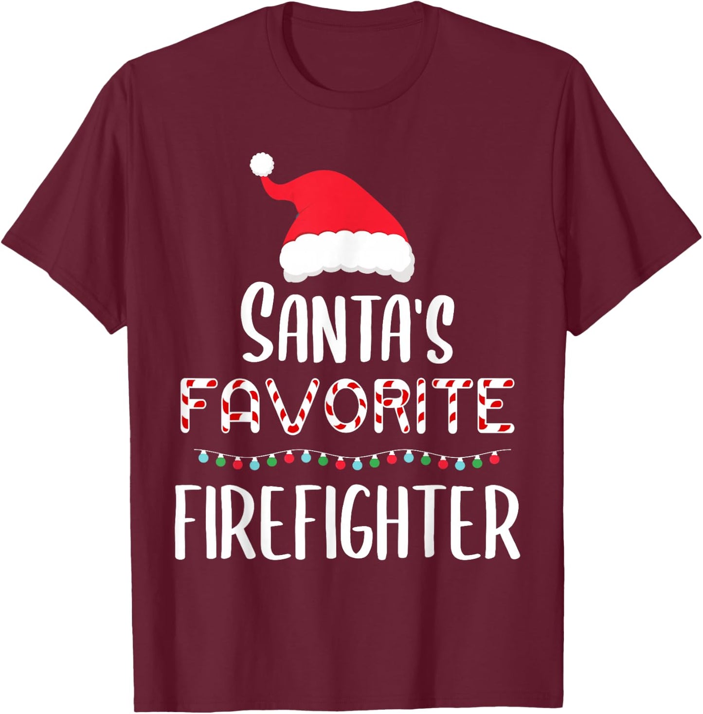 Santas Favorite Firefighter Pajamas Xmas Firefighter Costume T-Shirt - T-Shirt | Maroon