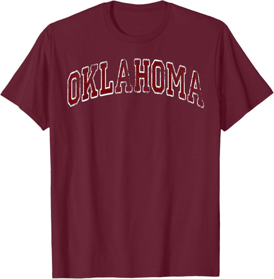 Oklahoma OK Vintage Varsity Red Text Girl Boy Men Women T-Shirt - T-Shirt | Maroon