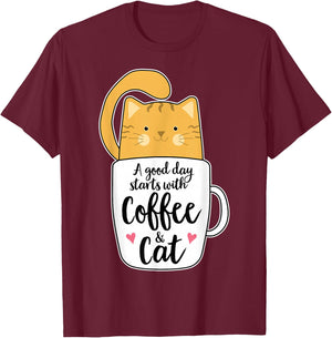 Funny Orange Cat Coffee Quote for Cat Mom & Women T-Shirt - T-Shirt | Maroon