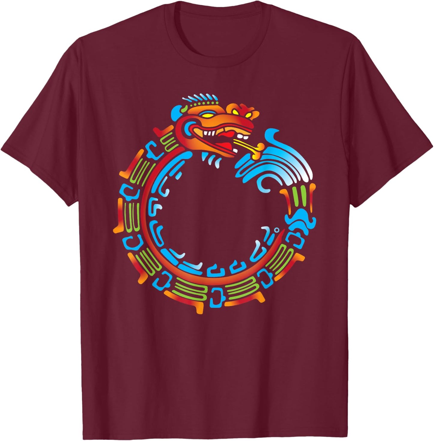 Ouroboros Quetzalcoatl Feathered Serpent Aztec Mayan T-Shirt - T-Shirt | Maroon