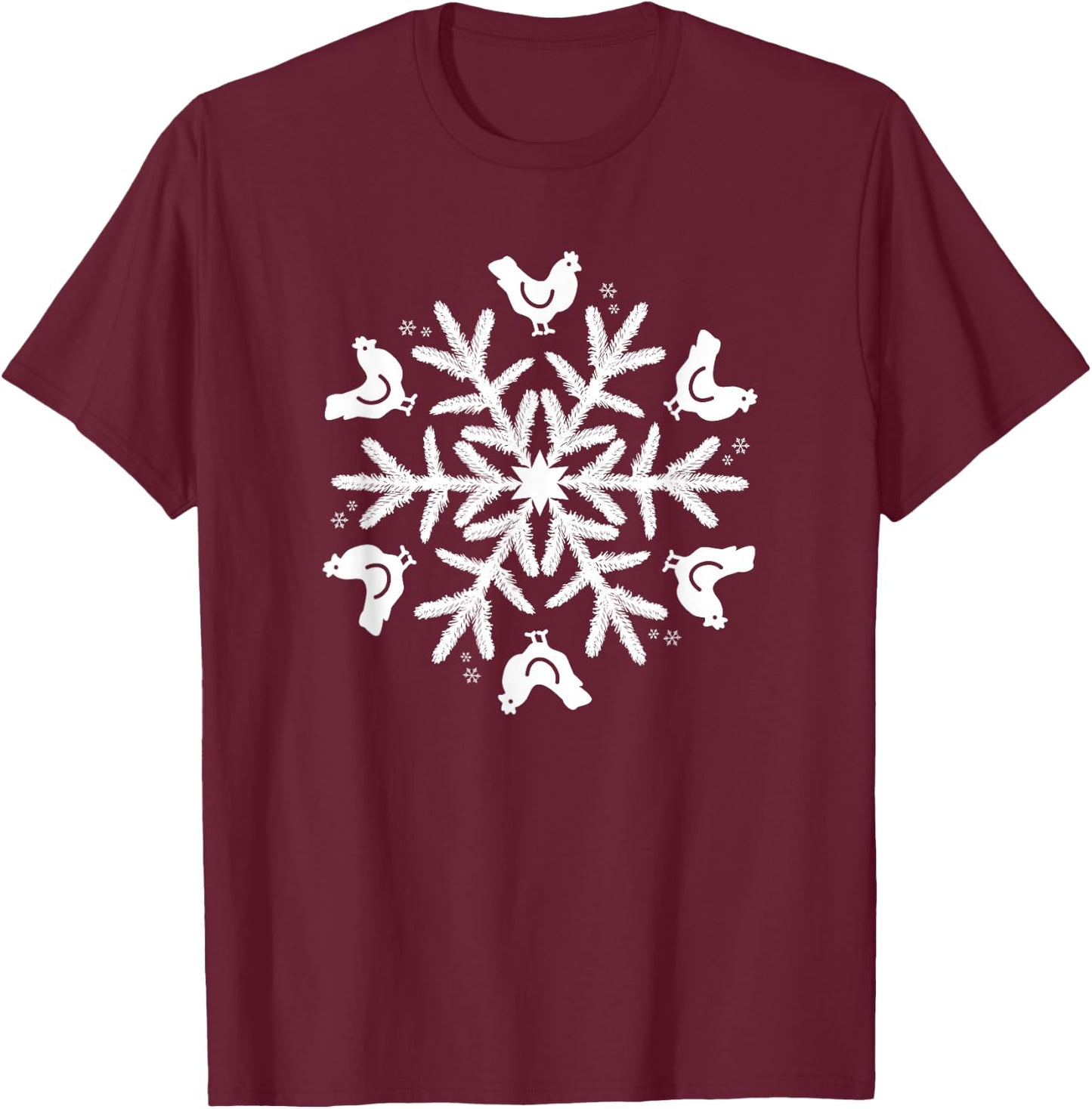 Snowflake Christmas Chicken T-Shirt - T-Shirt | Maroon