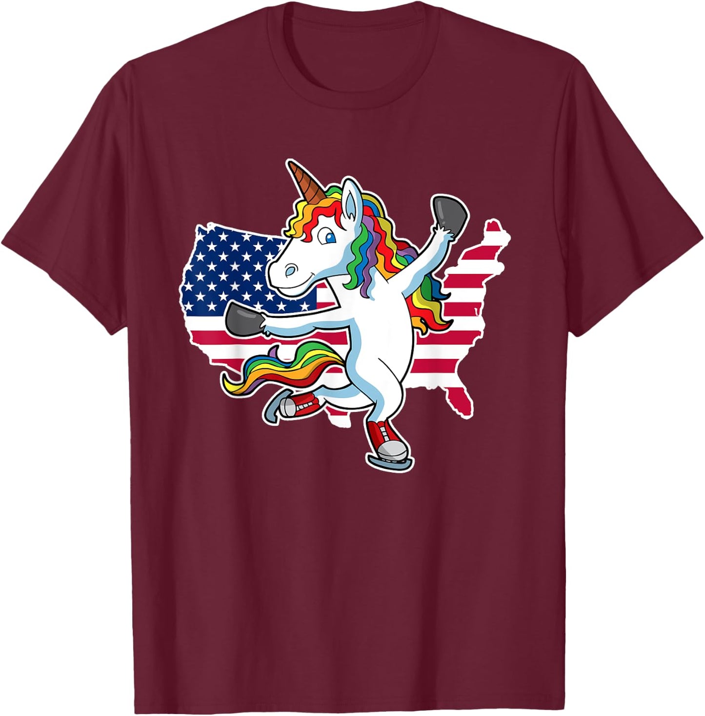 Unicorn Figure Skating USA Shirt T-Shirt - T-Shirt | Maroon