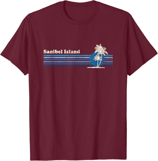 Sanibel Island FL Vintage 80s Palm Trees Sunset T-Shirt - T-Shirt | Maroon