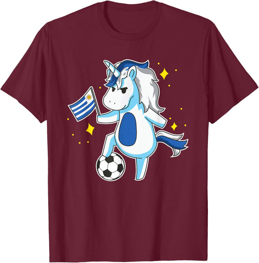 Soccer Unicorn Uruguay Jersey Design Uruguayan Football Gift T-Shirt - T-Shirt | Maroon