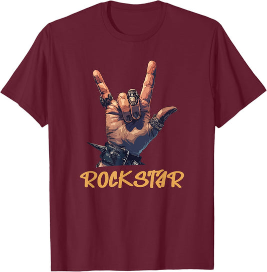 Rockstar Hand Sign Iconic Graphic Design T-Shirt - T-Shirt | Maroon