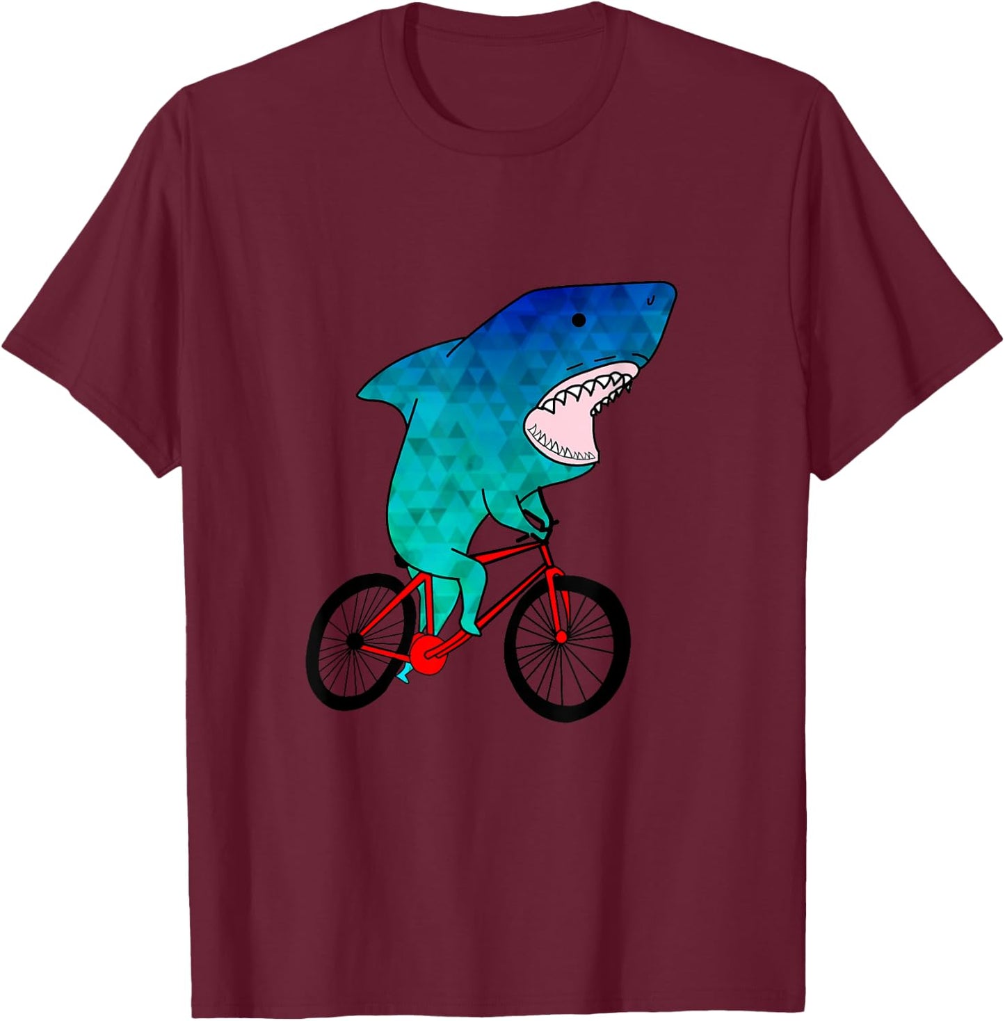 Cute Shark - On A Bicycle - Ocean Animals T-Shirt - T-Shirt | Maroon