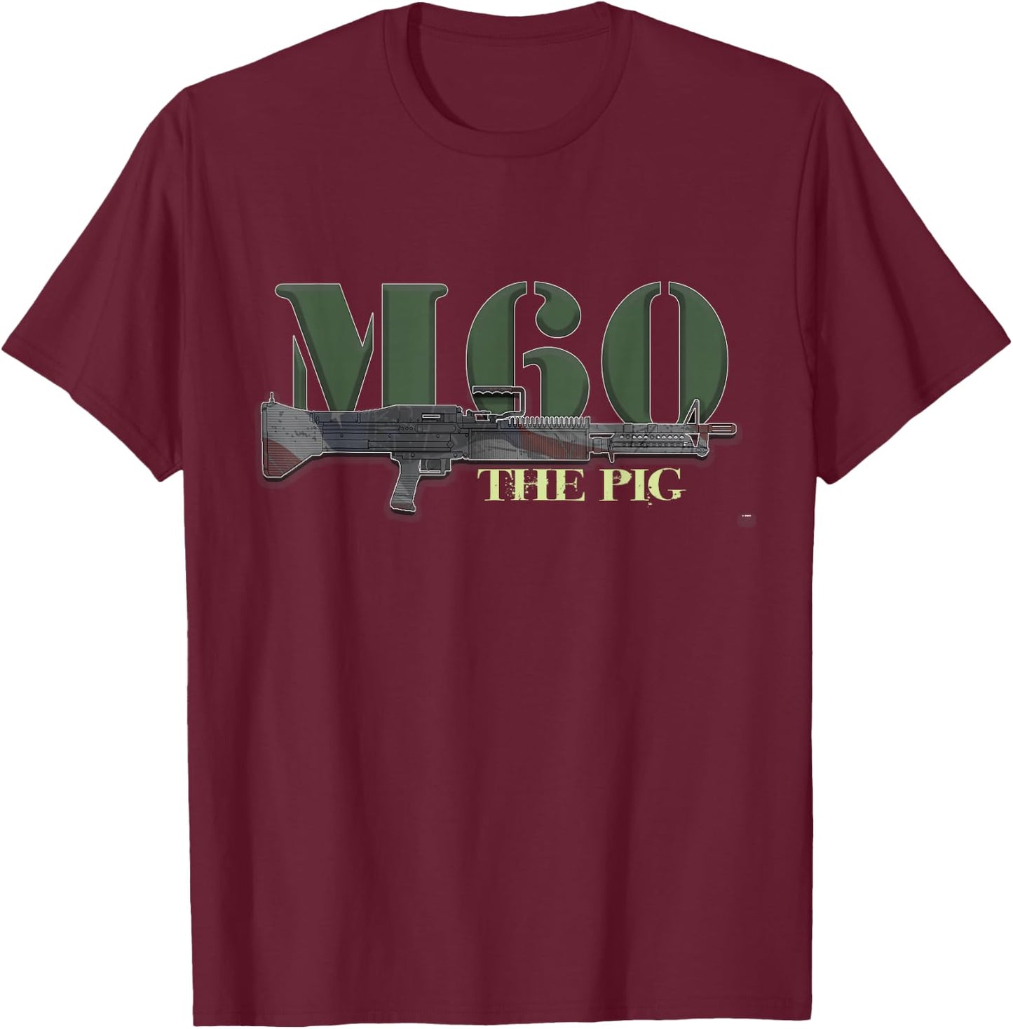 M60 Military Machine Gun American Flag Graphic T-Shirt - T-Shirt | Maroon