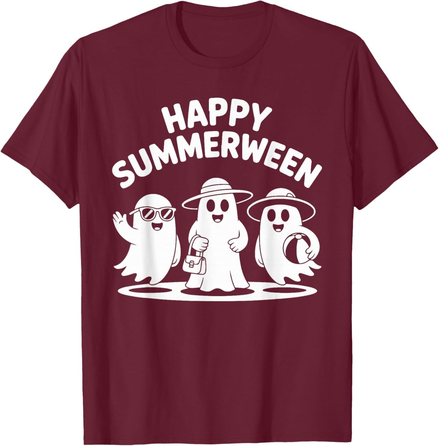 Happy Summerween Ghosts Vibes Fun Halloween T-Shirt - T-Shirt | Maroon