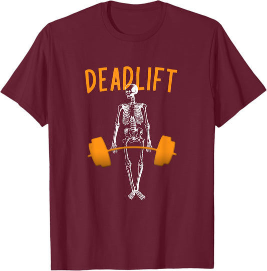 Deadlifts Fitness Workout: Funny Skeleton Halloween Pumper T-Shirt - T-Shirt | Maroon