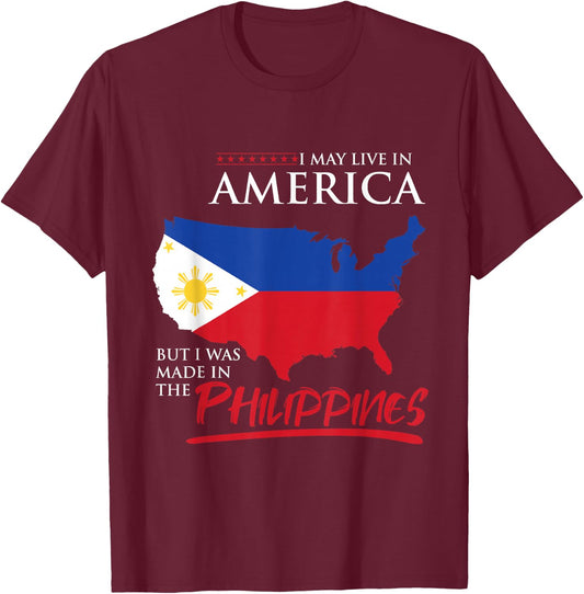 USA Flag Islands of Felipe Philippines Maharlika Filipino T-Shirt - T-Shirt | Maroon