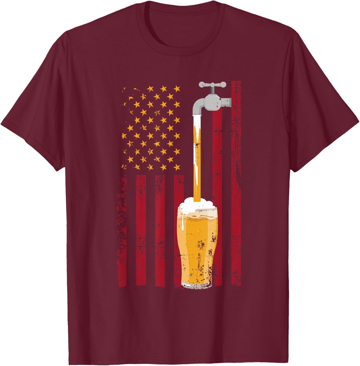 4th of July American Flag Beer Brewing Women Men T-Shirt - T-Shirt | Maroon